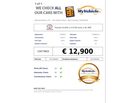 2017 Toyota Corolla 1.4 D-4D LUNA 4DR €12,900 thumbnail