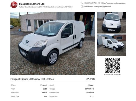 2015 Peugeot Bipper  €4,650