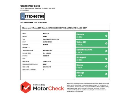 2017 Nissan Leaf Electric | 30 kWh High spec Teckna Edition | AA approved | Only 37,000 km | 2 keys | Jan 27 nct | July 26 nct | Sold checked and serviced with warranty and full Motor History report supplied. €8,900 thumbnail
