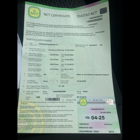 2012 Volkswagen Golf 250 TDI MANUAL 5SPEED 90HP 4DR 1.6 €5,250 thumbnail