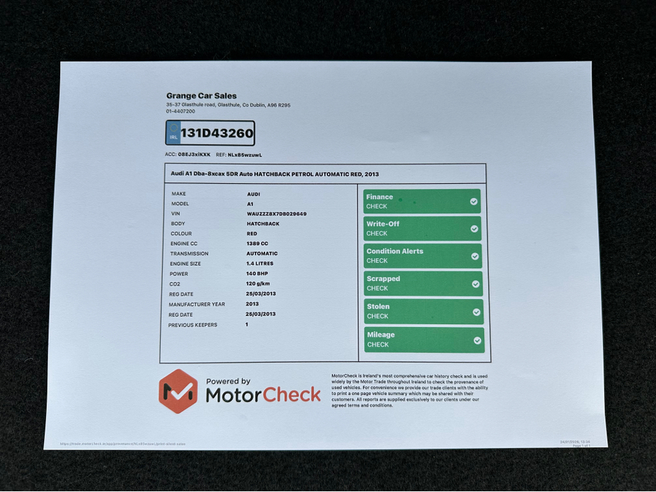 2013 Audi A1 1.4 TFSi SE Petrol Auto 5dr Hatchback | AA approved | May 2026 nct | August 2026 tax | Sold serviced and valeted with history check supplied | Warranty provided. €9,995