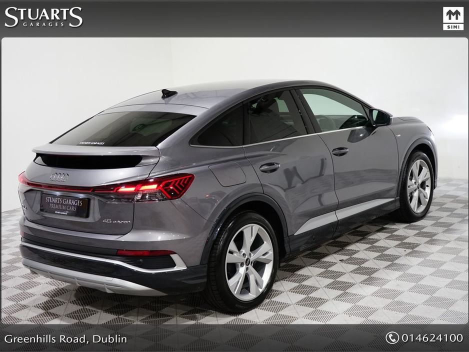 2025 Audi Q4 e-tron S/LINE SPORTBACK 45 – BIGGER BATTERY* Q4 E-TRON SLINE SUV: TYPHOON GREY METALLIC WITH FULL BLACK LEATHER, 20” ALLOYS, HEATED SEATS, REVERSING CAMERA €49,945