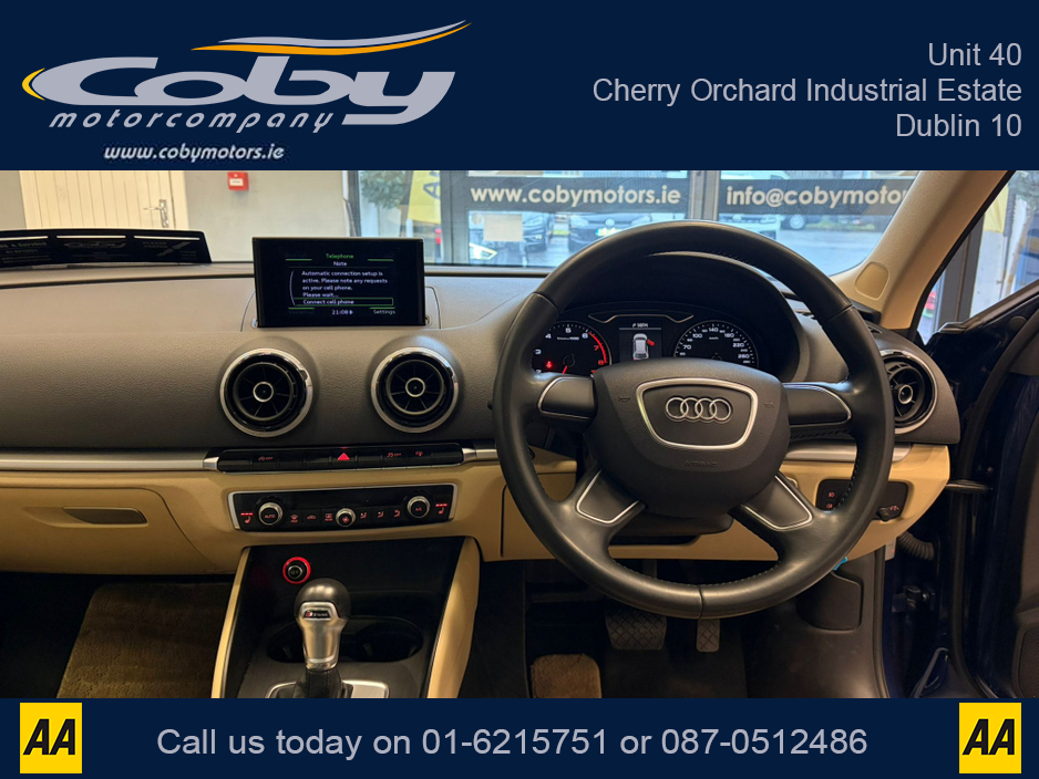 2014 Audi A3 1.4 Auto TFSI Hatchback. New NCT done before collection, Full Leather, Heated Seats, Panoramic Roof, Dual Climate Control, Reverse Camera, Parking Sensors, Full Electrics, Handsfree, and more. €12,950