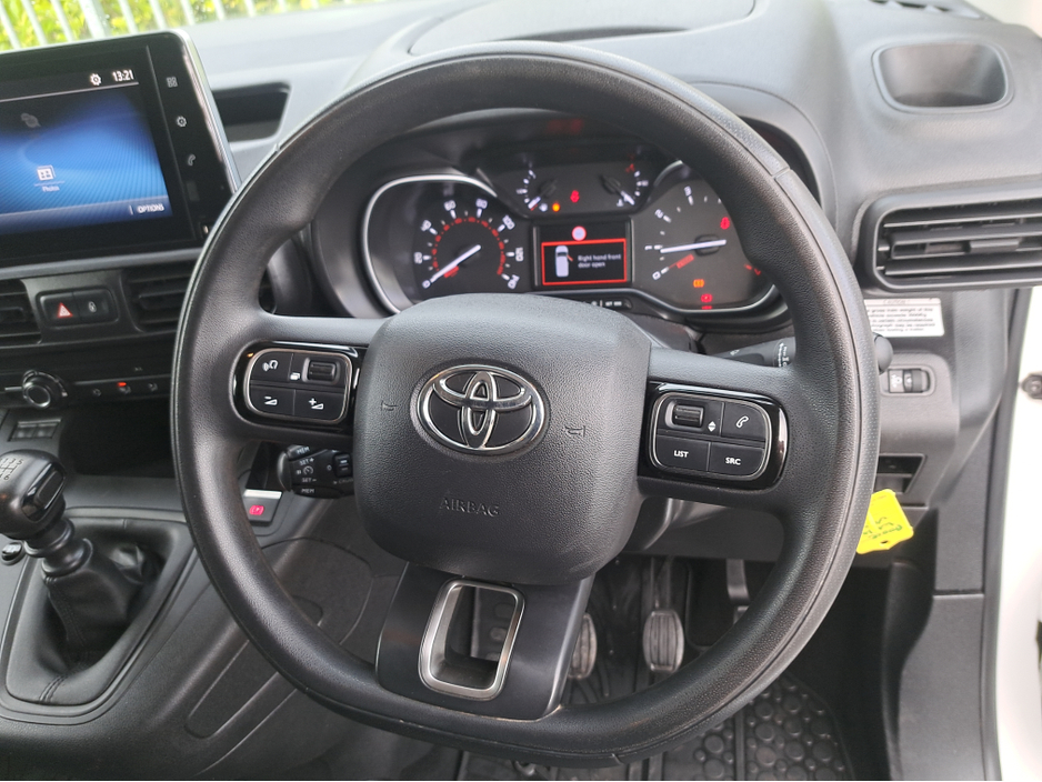 2022 Toyota Proace City Icon L1 Panel Van 1.5 Diesel with 3 seats in front and double sliding doors.