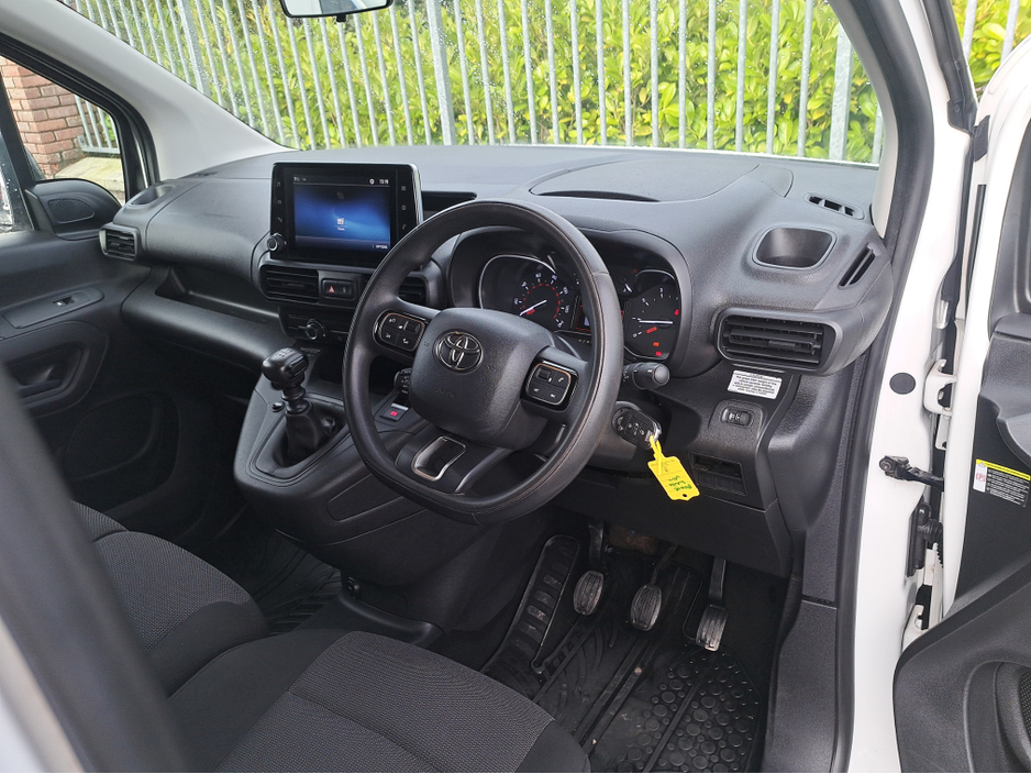 2022 Toyota Proace City Icon L1 Panel Van 1.5 Diesel with 3 seats in front and double sliding doors.