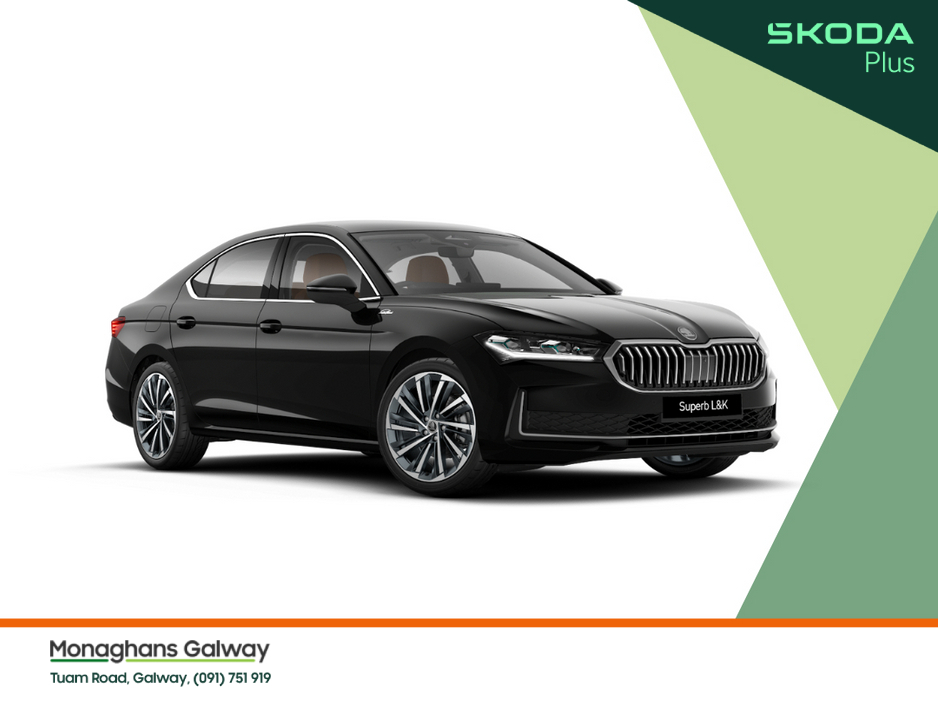 2026 Skoda Superb *IN STOCK. READY FOR IMMEDIATE DELIVERY* L&K 2.0TDI 150HP AUTO *TOP SPEC* in Ebony Black Metallic with Cognac Leather Interior and Infotainment Plus Pack €63,640