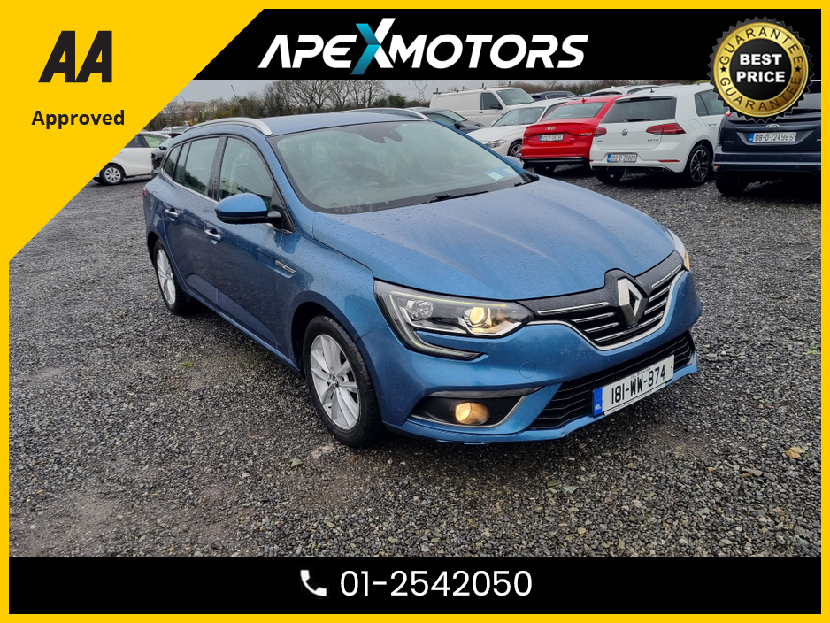 2018 Renault Megane FINANCE ARRANGED * SPORT TOURER DYNAMIQUE 5DR * NEW NCT JAN-28 * LOW TAX FEB-26 * IMMACULATE * STAMPED SERVICE HISTORY * AA APPROVED * 101 SAFETY CHECKLIST * HEATED SEATS * COLOUR REVERSE CAMERA * TOP €13,949