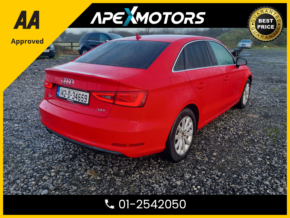 2014 Audi A3 Saloon FINANCE ARRANGED * AUTOMATIC (DSG) * 4-DR SALOON * NEW NCT DEC-26 * LOW LOW KMs * AA APPROVED * 101 SAFETY CHECKLIST * 12-MONTH ROADSIDE ASSIST * IMMACULATE * ADAPTIVE CRUISE * LOW TAX * SERVICE HISTO €12,949