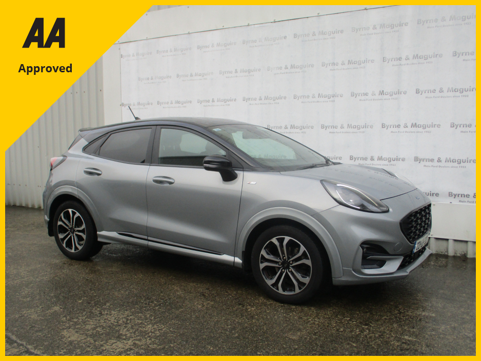 2022 Ford Puma ST-LINE  5DR 1.0T 125 MHEV.  SOLAR SILVER WITH BLACK ROOF  , ONE  CAREFUL OWNER, FULL FORD SERVICE HISTORY AND IN SHOWROOM CONDITION !!12 MONTHS AA AND 12 MONTHS WARRANTY.  CALL BRENDAN ON 0872051161 €23,500