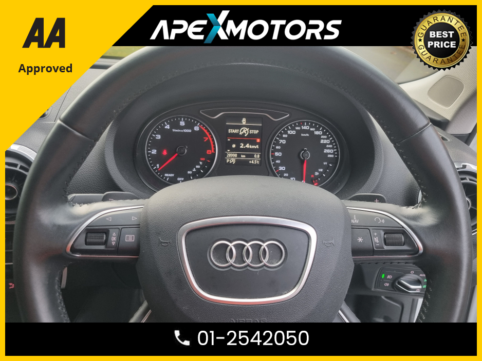 2016 Audi A3 Sportback FINANCE ARRANGED * NEW NCT JAN-28 * IMMACULATE * AA APPROVED * 101 SAFETY CHECKLIST * AUTOMATIC * COLOUR REVERSE CAMERA * TOP-SPEC 5DR HATCH * LOW LOW KMs * ADAPTIVE CRUISE * CRUISE CONTROL and SPEED €16,449