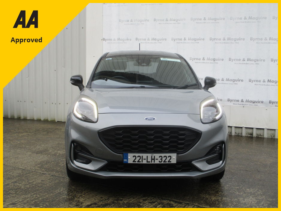 2022 Ford Puma ST-LINE  5DR 1.0T 125 MHEV.  SOLAR SILVER WITH BLACK ROOF  , ONE  CAREFUL OWNER, FULL FORD SERVICE HISTORY AND IN SHOWROOM CONDITION !!12 MONTHS AA AND 12 MONTHS WARRANTY.  CALL BRENDAN ON 0872051161 €23,500