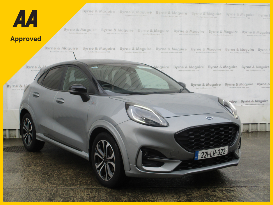 2022 Ford Puma ST-LINE  5DR 1.0T 125 MHEV.  SOLAR SILVER WITH BLACK ROOF  , ONE  CAREFUL OWNER, FULL FORD SERVICE HISTORY AND IN SHOWROOM CONDITION !!12 MONTHS AA AND 12 MONTHS WARRANTY.  CALL BRENDAN ON 0872051161 €23,500