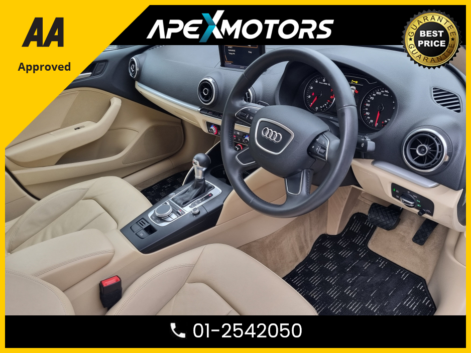 2014 Audi A3 Saloon FINANCE ARRANGED * TOP SPEC * CREAM LEATHER INTERIOR * NEW NCT JAN-27 * IMMACULATE * STAMPED SERVICE HISTORY * AA APPROVED * 101 SAFETY CHECKLIST * AUTOMATIC (DSG) *HEATED SEATS *COLOUR REVERSE CAMERA €13,249