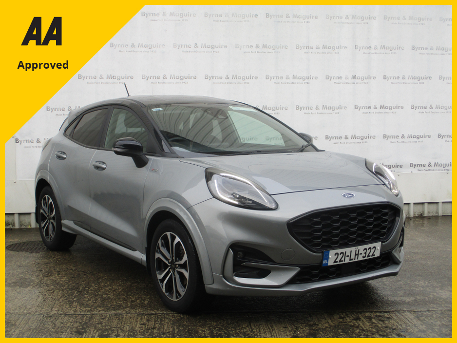 2022 Ford Puma ST-LINE  5DR 1.0T 125 MHEV.  SOLAR SILVER WITH BLACK ROOF  , ONE  CAREFUL OWNER, FULL FORD SERVICE HISTORY AND IN SHOWROOM CONDITION !!12 MONTHS AA AND 12 MONTHS WARRANTY.  CALL BRENDAN ON 0872051161 €23,500