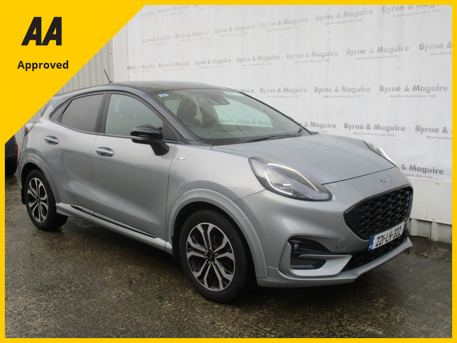 2022 Ford Puma ST-LINE  5DR 1.0T 125 MHEV.  SOLAR SILVER WITH BLACK ROOF  , ONE  CAREFUL OWNER, FULL FORD SERVICE HISTORY AND IN SHOWROOM CONDITION !!12 MONTHS AA AND 12 MONTHS WARRANTY.  CALL BRENDAN ON 0872051161 €23,500