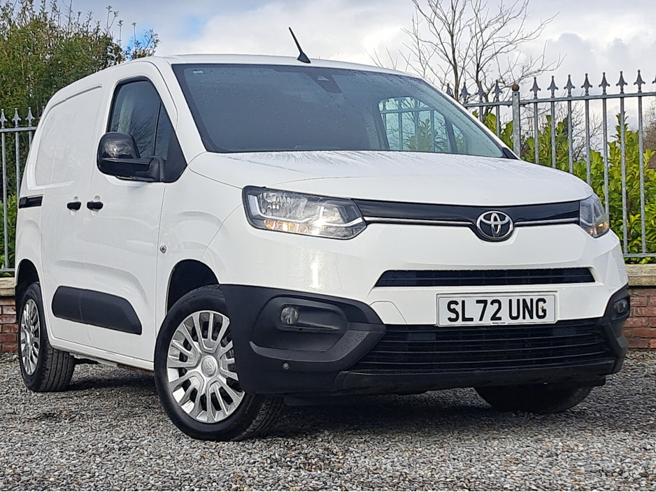 2022 Toyota Proace City Icon L1 Panel Van 1.5 Diesel with 3 seats in front and double sliding doors.