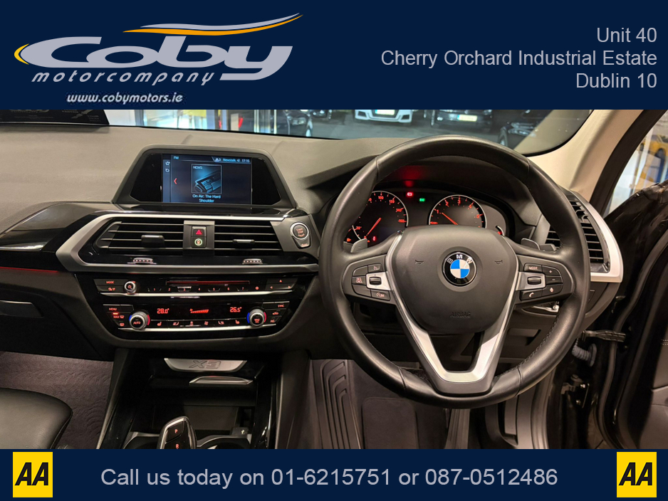 2018 BMW X3 2.0 XLINE 5DR AUTO, NCT 2028 Full Leather, Reverse Cam, Sat Nav, Heated Seats, Parking Sensors, Cruise Control, MFSW, Dual Climate Control, Bluetooth, Alloy Wheels, Full Electrics, and more. €30,950