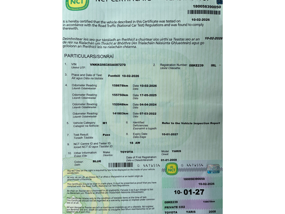 2008 Toyota Yaris 1.0 VVTI 5DR NEW NCT €2,950