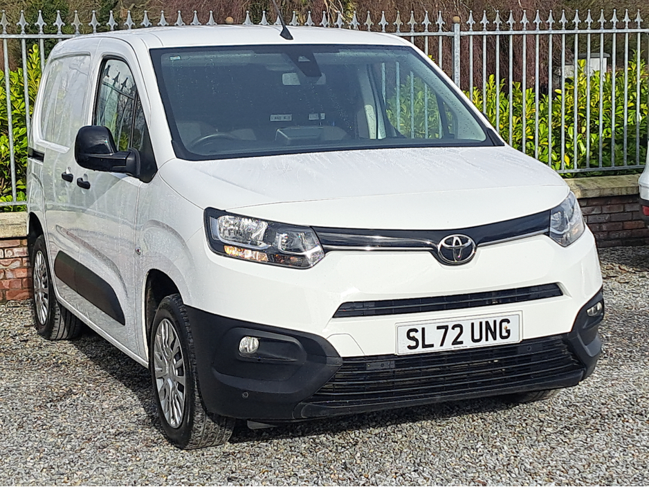 2022 Toyota Proace City Icon L1 Panel Van 1.5 Diesel with 3 seats in front and double sliding doors.