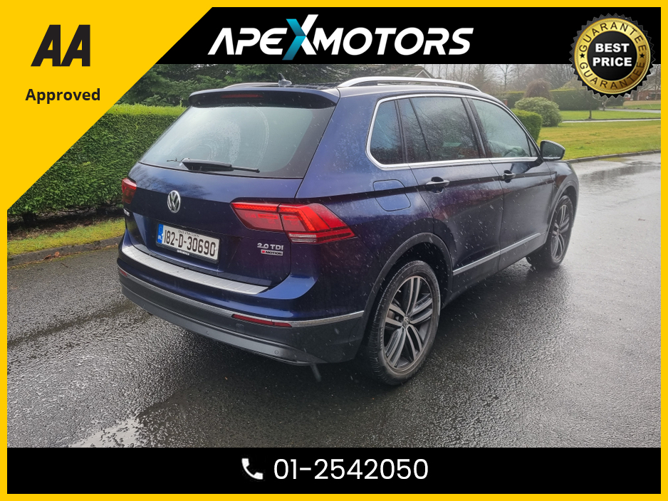 2018 Volkswagen Tiguan FINANCE ARRANGED * HIGH-LINE with LEATHER (TOP-SPEC) * 4X4 4-Motion * 2.0 AUTO DIESEL * AUTOMATIC * NEW NCT JUL-27 * LOW TAX *AA APPROVED  * 101 SAFETY CHECKLIST *12-MONTH ROADSIDE ASSIST  *01-2542050 €29,449