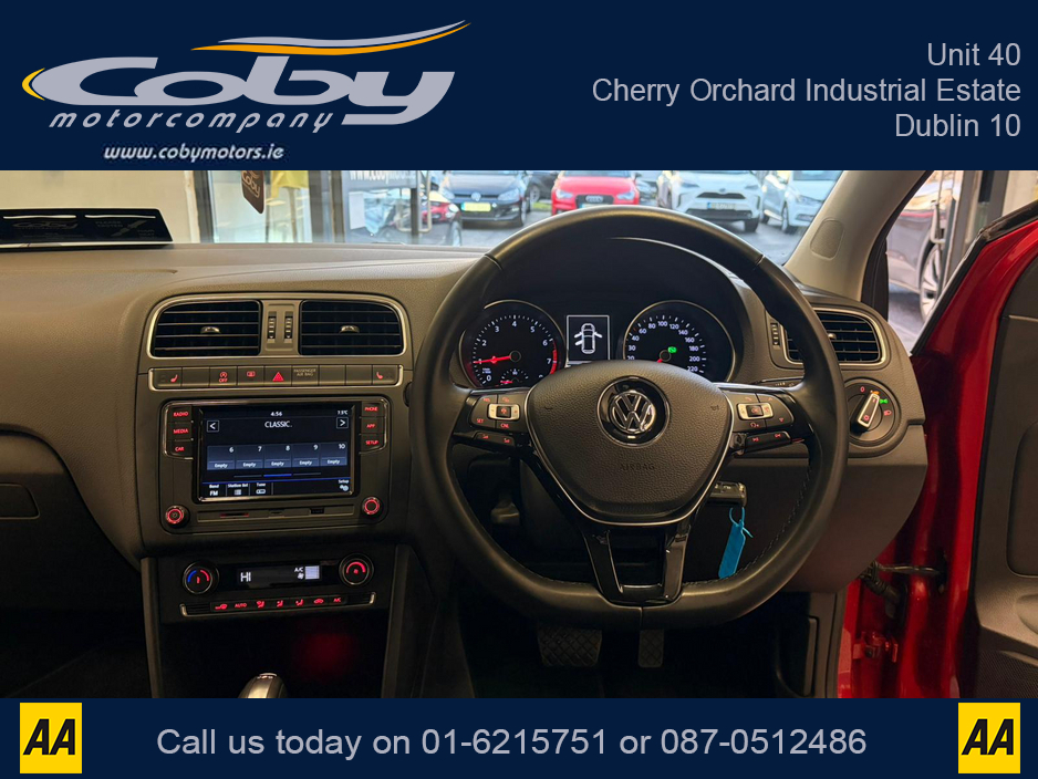 2016 Volkswagen Polo HIGHLINE 1.0 TSI AUTO 5DR. New NCT done before collection. Alloy Wheels, Half Leather, Reverse Cam, Dual Climate, Parking Sensors, Cruise Control, Mirror Link, MFSW, Bluetooth, Full Electrics and more €11,950