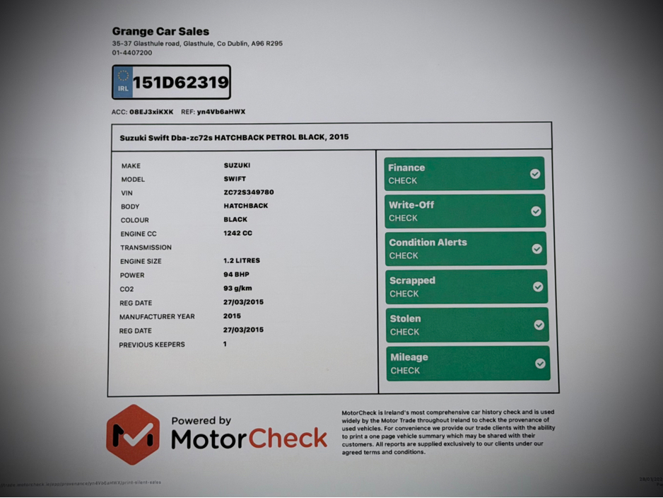 2015 Suzuki Swift 1.2 Petrol Automatic 5dr Hatchback | AA approved | 180e tax | 2 keys | October 2026 nct | December 2026 tax | Sold serviced and valeted with motor history check supplied | Warranty provided. €8,900