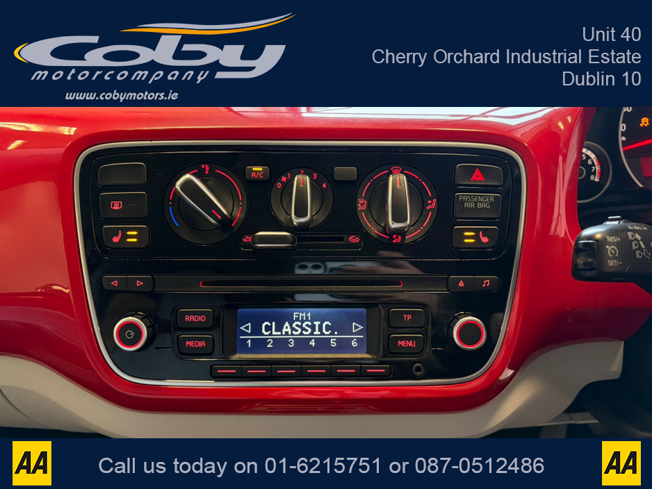 2014 Volkswagen up! 1.0 AUTO 5DR. New NCT done before collection, Half Leather, Heated Seats, Parking Sensors, AUX, Central Locking, Radio, CD Player, Air Conditioning,  Luggage Cover, Electric Front Windows and more. €7,950