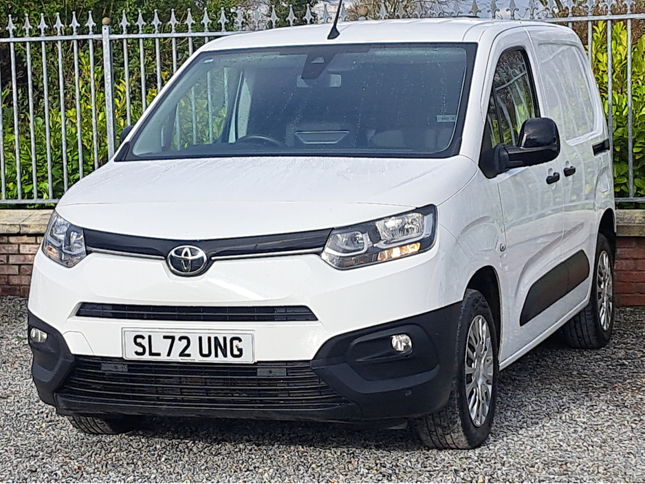 2022 Toyota Proace City Icon L1 Panel Van 1.5 Diesel with 3 seats in front and double sliding doors.