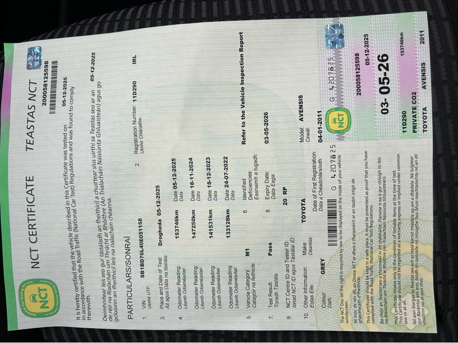 2011 Toyota Avensis 2.0 D-4D STRATA DPF 4DR €4,995